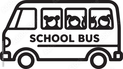 Cartoon School Bus Black Silhouette Icon – Children Education Transport Illustration