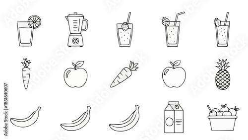 Collection of healthy food and drink icons for smoothies.