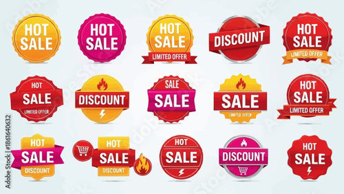 Collection of Hot Sale and Discount Badges and Labels.