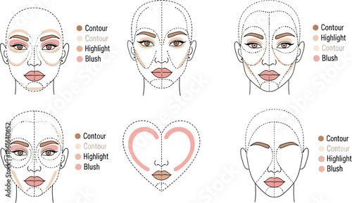 Makeup face maps for highlighting, contouring, and blushing