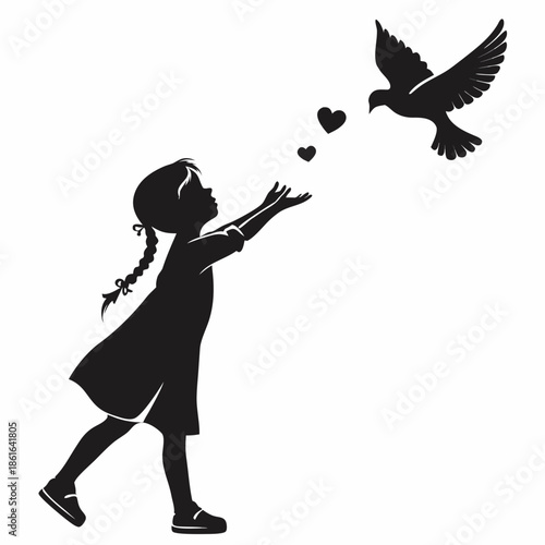 Girl feeding pigeon