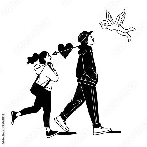 Couple walking with dove