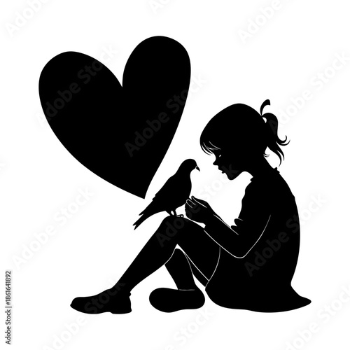 Girl with bird and heart