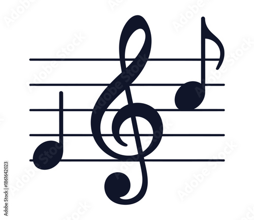 A treble clef and musical notes on a staff represent the elements of music.