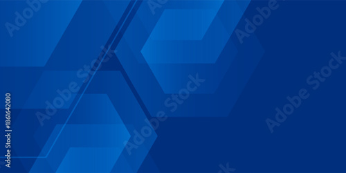 Abstract blue gradient modern geometric glowing hexagon background. Hexagon blue shape composition. Technology website, banner, poster, brochure, invitation