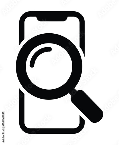 A magnifying glass is placed over a smartphone screen to symbolize searching.