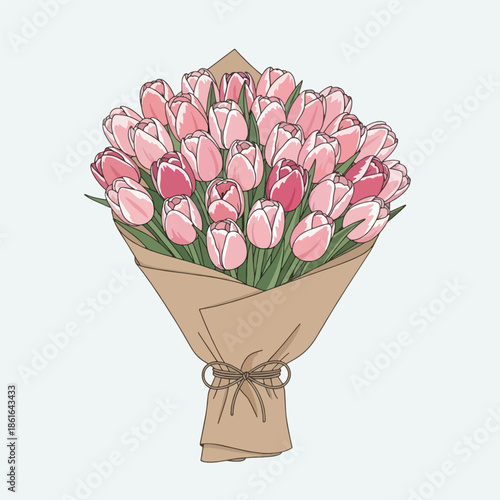 Bouquet of Pink Tulips in Paper.