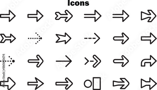 Diverse Collection of Outline Arrow Icons for User Interface Design Elements