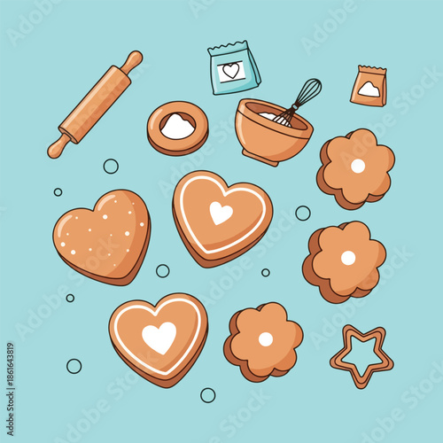 Colorful heart shaped cookies and biscuits.