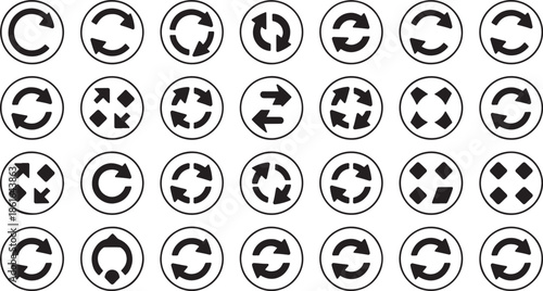 Diverse vector icons showcasing circulation refresh rotation and cyclical arrows