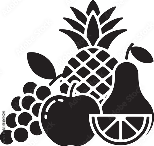 Tropical fruit assortment with pineapple apple orange grape and pear