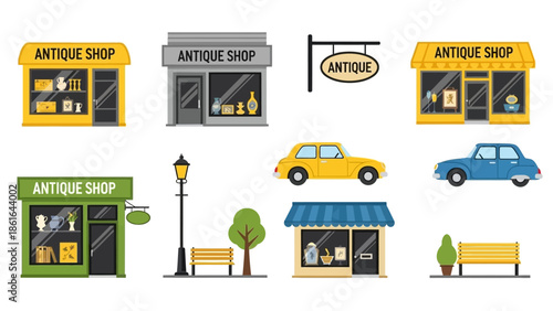 Retro storefronts and vintage cars: classic cityscape collection