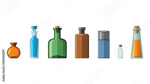 Colorful bottles in flat design for beauty and wellness branding