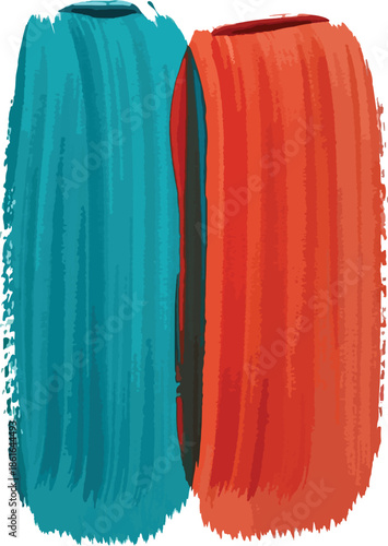 Abstract Teal and Coral Red Watercolor Brush Strokes on White Paper Texture, Minimalist Contemporary Art for Home Decor and Backgrounds , Generative Ai