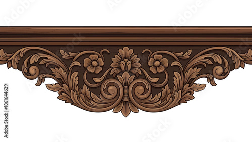 Ornate wooden floral design with intricate carved details for decorative projects