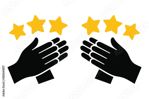 Two sets of clapping hands give a five-star rating with applause.