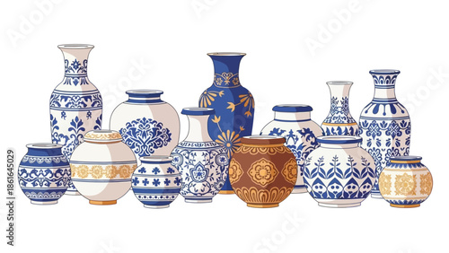 Elegant collection of decorative vases with ornate patterns and intricate designs