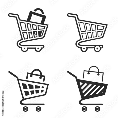 Six Clean Shopping Cart Icons for Web and App Commerce