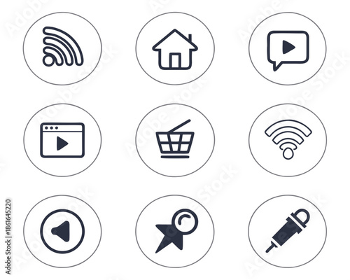 Website navigation icons in a clean, modern minimalist style