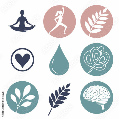 Wellness icons in a soft, minimal style for health and care