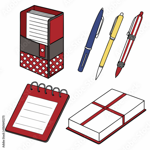 Creative Stationery Items Flat Vector Illustration Pack