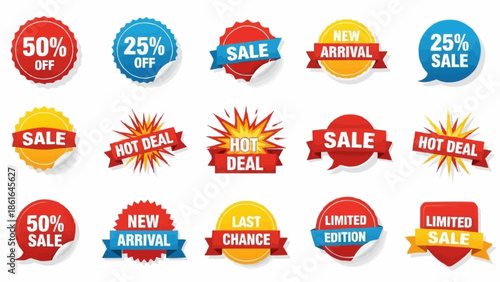 Collection of Sale and Discount Badges and Stickers.