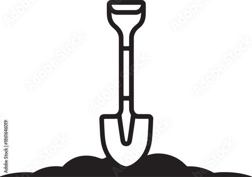 Garden shovel digging in soil ground icon vector gardening tool equipment for farm agriculture