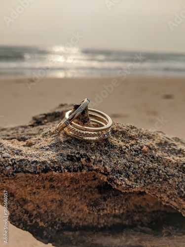 wedding rings on the beach