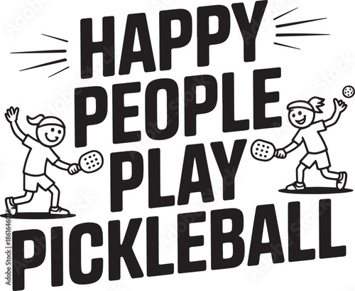 Happy people play pickleball, vector illustration for sports enthusiasts and active lifestyles