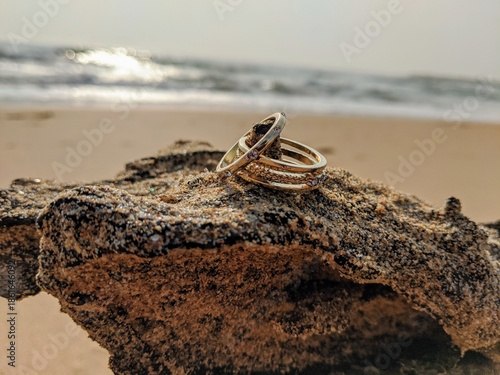 wedding rings on the beach