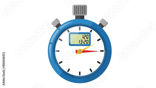 Modern flat stopwatch icon with digital display and blue frame