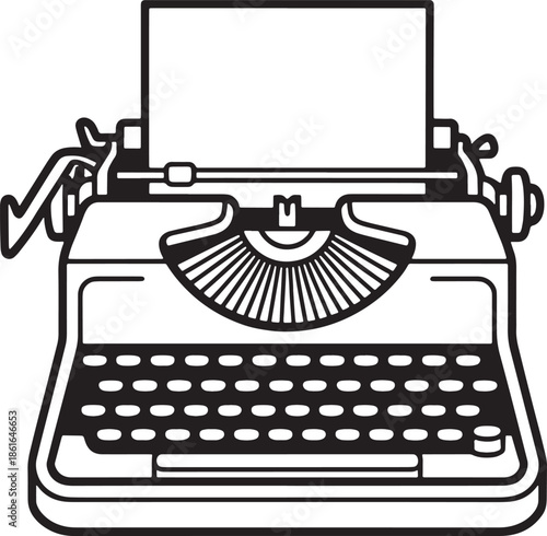 Vintage typewriter outline with paper inserted for writing stories or letter correspondence