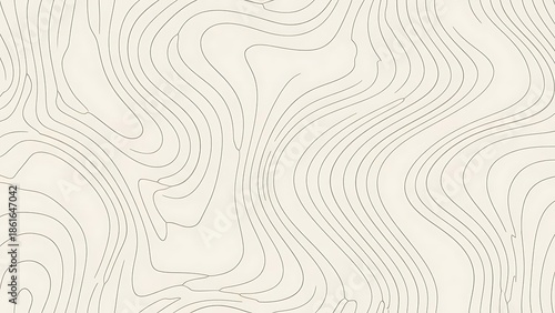 Abstract topographic map contour lines in a minimalist beige background, creating a subtle, organic pattern of flowing lines for design