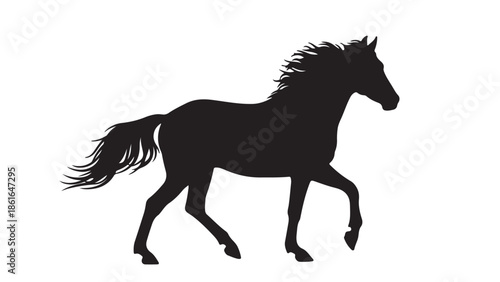 A black silhouette of a horse running freely in open space silhouette