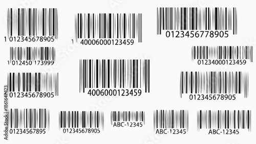 Collection of various barcode labels with numbers and letters.