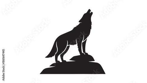 A wolf stands on a rocky outcropping and lets out a loud howl in silhouette