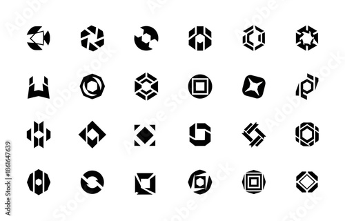 Corporate monogram logo collection. black geometric emblems for branding hexagonal, circular and diamond badge logo vectors
