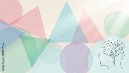 Brain and colorful geometric shapes, a creative thinking concept with pastel colors