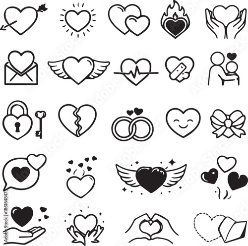 Minimalist Love and Romance Line Art Icon Set for Valentine's Day Designs
