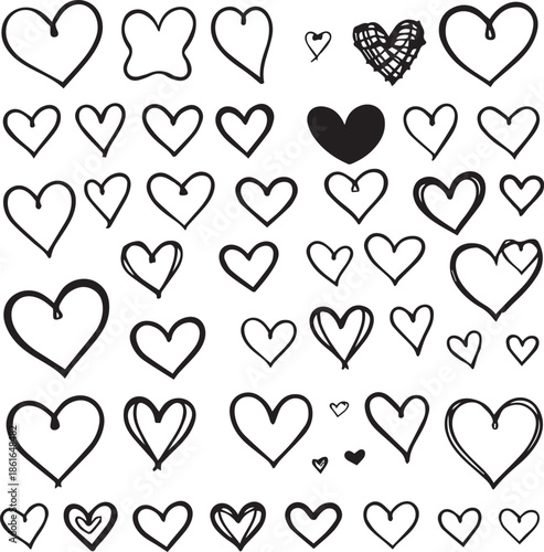 Collection of Hand-Drawn Minimalist Heart Doodles for Romantic Design and Journaling