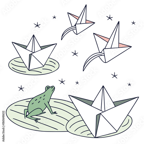 Clean Origami Inspired Abstract Objects - Vector Art