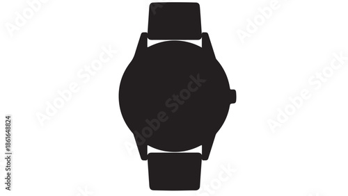 A black silhouette of a modern watch on a white background