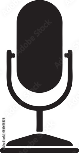 Black Microphone Silhouette Icon – Podcast Radio Stage Audio Illustration