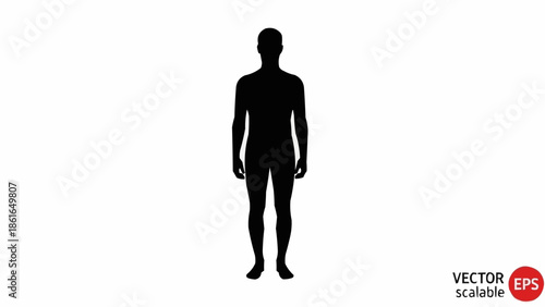 Silhouette of a standing man isolated on white background.