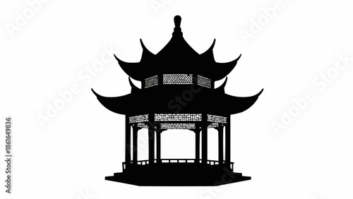 Silhouette of a Traditional Chinese Pagoda Building.