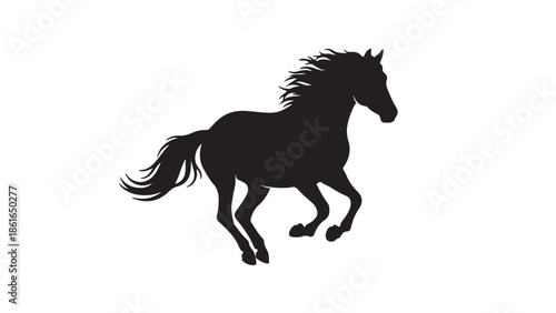 A black silhouette of a horse running freely in open space silhouette