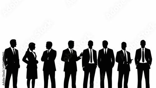 Silhouette of business people standing together in a line.