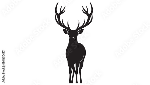A majestic deer silhouette stands alone against a white background