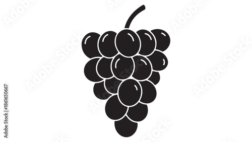 A black silhouette of a bunch of grapes against a white background
