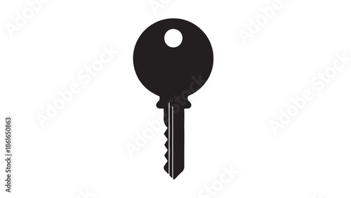A black silhouette of a key on a white background